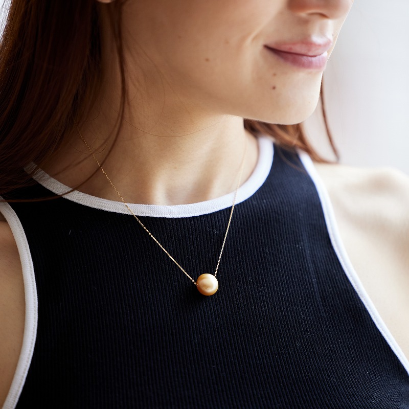 南洋白蝶パールペンダント バロックシェイプ イエローゴールドカラー 約12~12.5mm 10K チェーン ペンダント 一粒バロックパールネックレス 約40cm