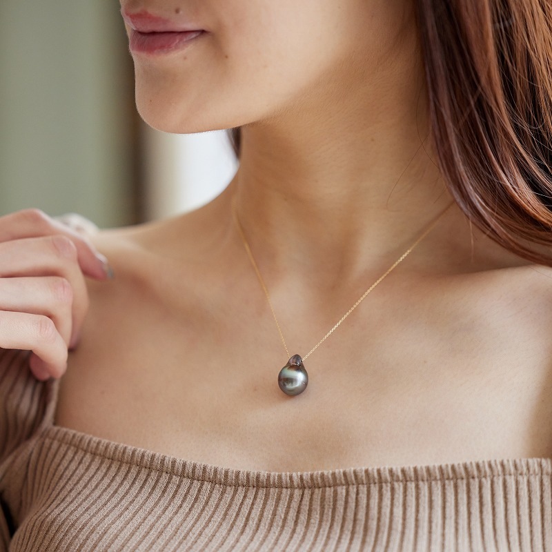 南洋黒蝶パールペンダント バロック ドロップシェイプ ブラック 約