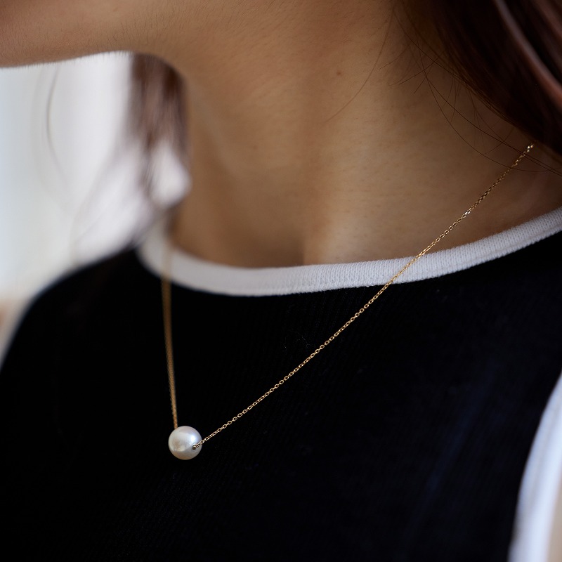 Akoyaアコヤパールペンダント ラウンドシェープ ホワイト 約7.5~8mm K10 チェーン ペンダントネックレス 約40cm