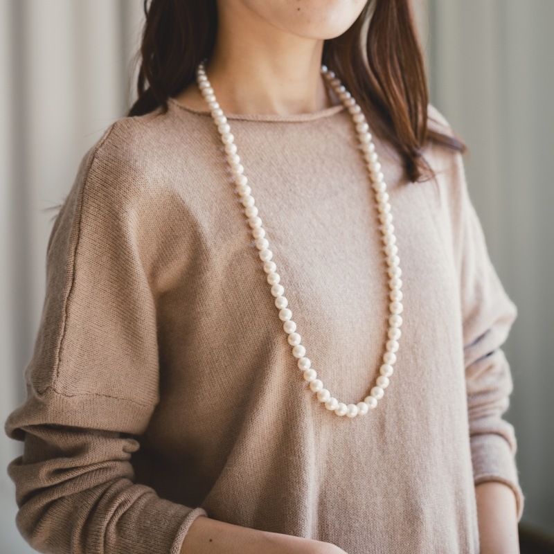 Daria(ダリア)　淡水パールホワイト大粒ロングネックレス