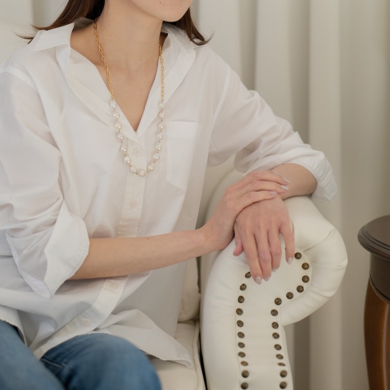 Celestin(セレスティン) 　淡水パールホワイトバロックチェーンネックレス