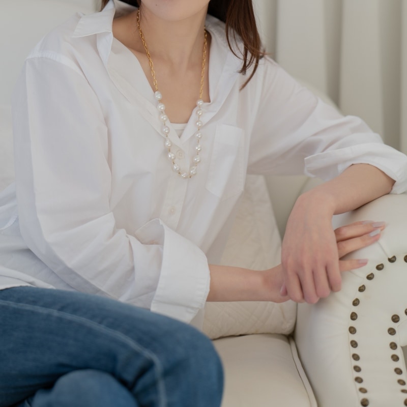 Celestin(セレスティン) 　淡水パールホワイトバロックチェーンネックレス