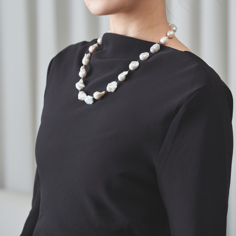 Priscalla(プリシラ)　淡水パールホワイト・オイスター10金シャンクつなぎネックレス