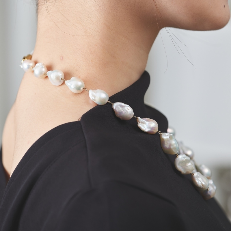 グリーン 珠 パール 真珠風 トゲトゲ パンク ブリンブリン ネックレス パール＆有刺鉄線ネックレス パールネックレス オニハリバーブ