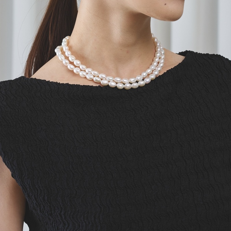 Heather(ヘザー)　淡水パールホワイト・バロックロングネックレス