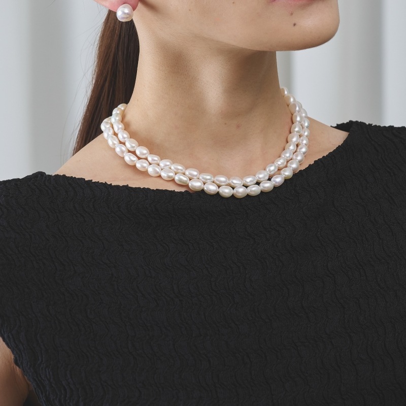 Heather(ヘザー)　淡水パールホワイト・バロックロングネックレス