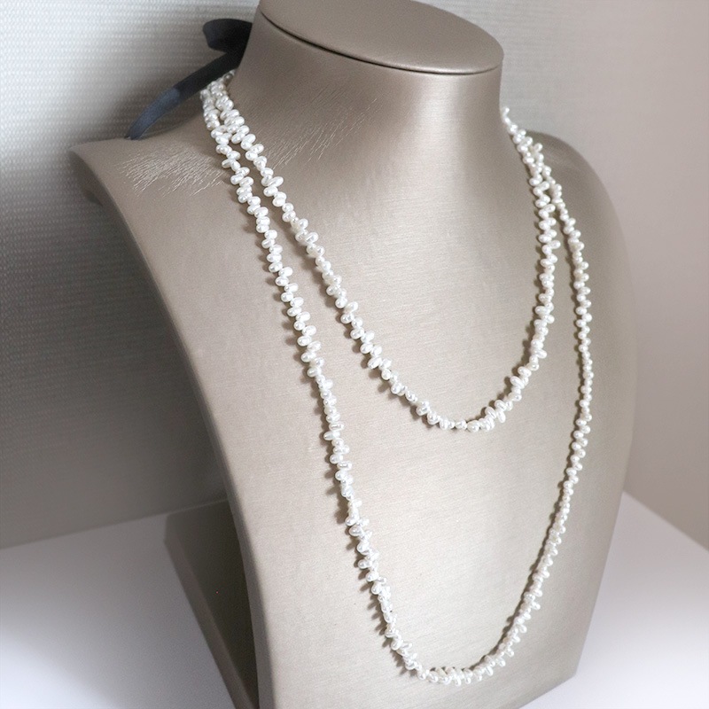 Outlet66 Off お買い得プライス 淡水小粒パール クレオタイプ ロングネックレス 1cm ホワイト サテンリボンで結ぶ タイプ 自由が丘cougue クーゲ
