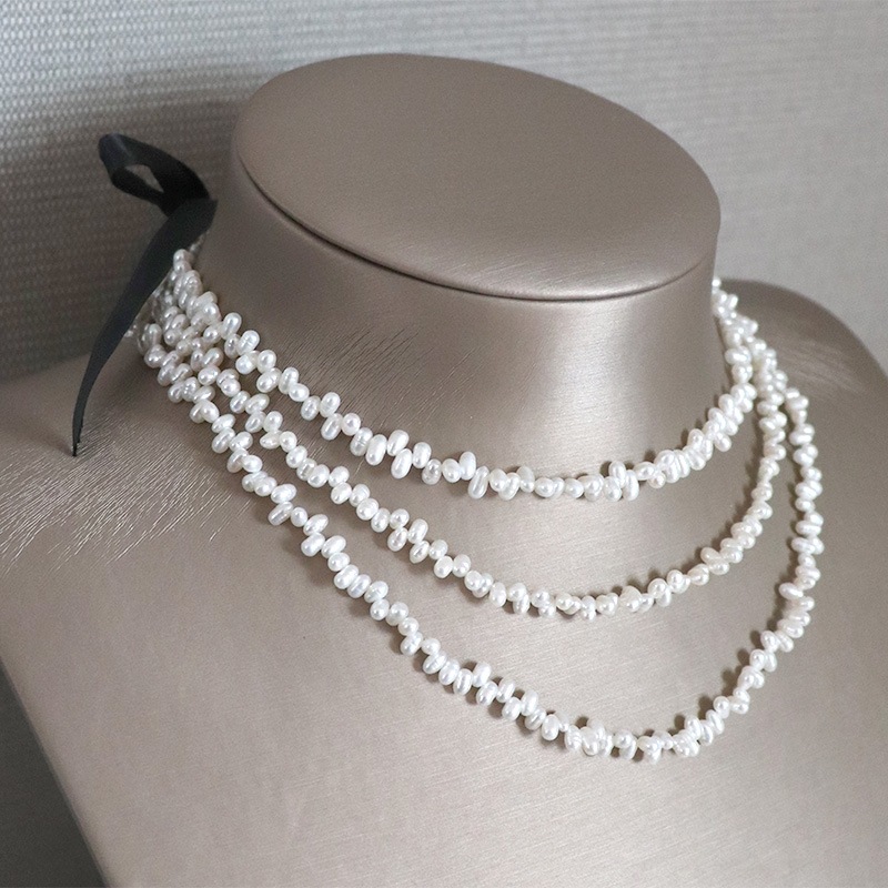 Outlet66 Off お買い得プライス 淡水小粒パール クレオタイプ ロングネックレス 1cm ホワイト サテンリボンで結ぶ タイプ 自由が丘cougue クーゲ