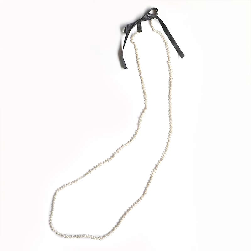 Outlet66 Off お買い得プライス 淡水小粒パール クレオタイプ ロングネックレス 1cm ホワイト サテンリボンで結ぶ タイプ 自由が丘cougue クーゲ