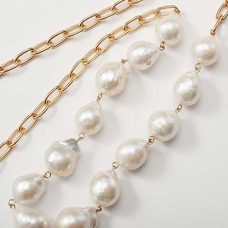 淡水パールチェーンネックレス 60cm ホワイトバロック 12-14mm SV925 
