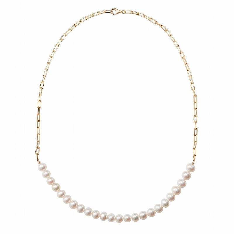 淡水パールチェーンネックレス 60cm ホワイトセミラウンド 9-9.5mm 18K 