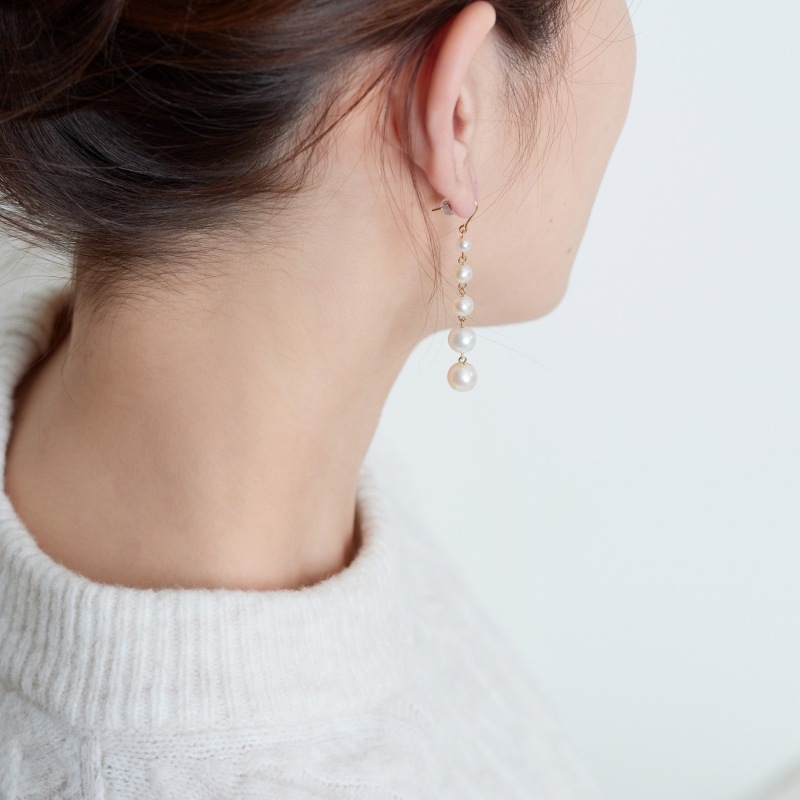 14kgf 淡水パール グラデーション ピアス イヤリング Ella1(エラ1) 淡水パールホワイトグラデーションピアス｜自由が丘
