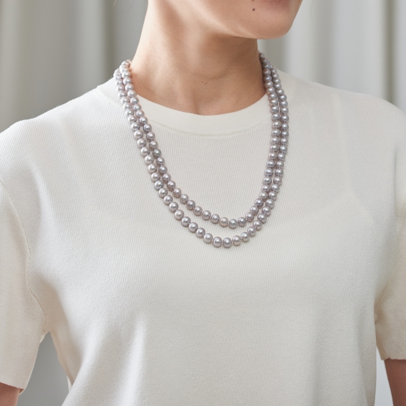 Rudy(ルディー) 淡水パールグレー・セミラウンドスーパーロングネックレス