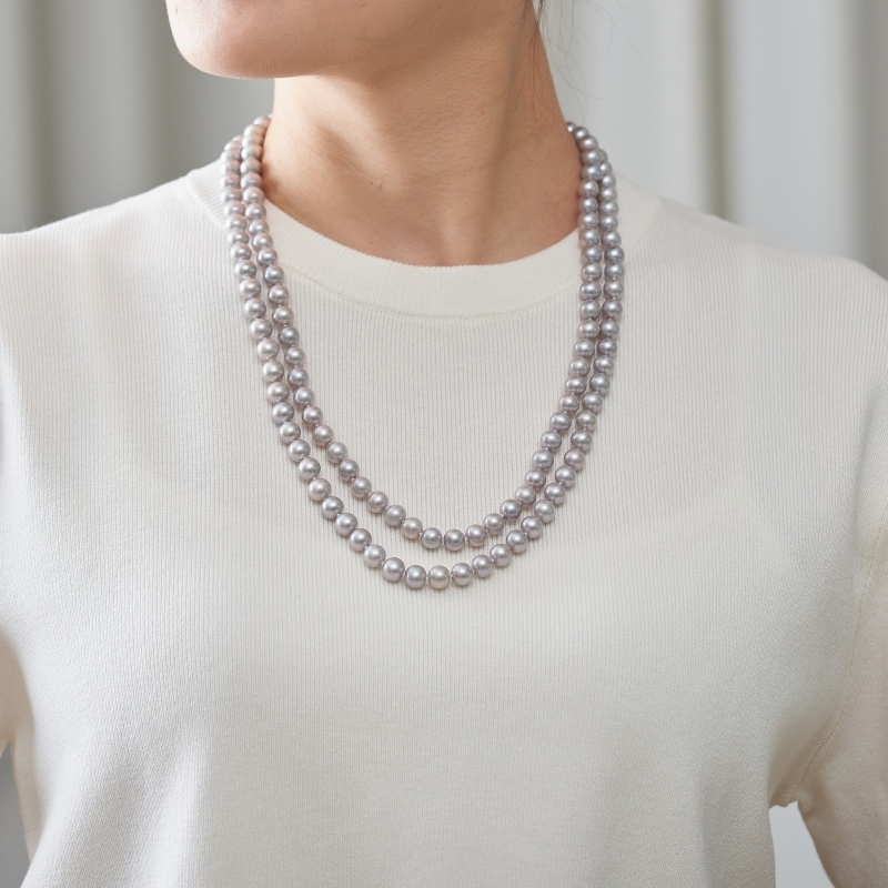 Rudy(ルディー) 淡水パールグレー・セミラウンドスーパーロングネックレス