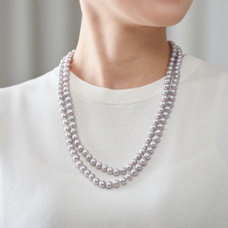Rudy(ルディー) 淡水パールグレー・セミラウンドスーパーロングネックレス