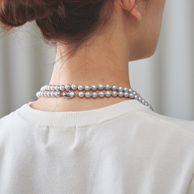 Rudy(ルディー) 淡水パールグレー・セミラウンドスーパーロングネックレス