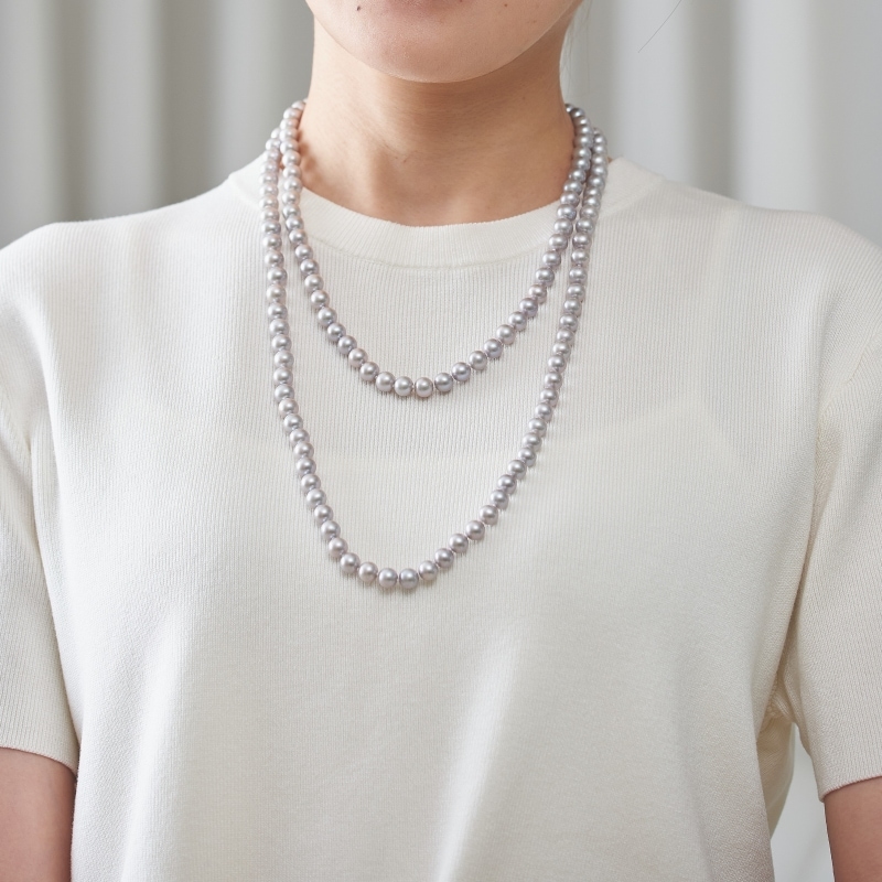 Rudy(ルディー) 淡水パールグレー・セミラウンドスーパーロングネックレス