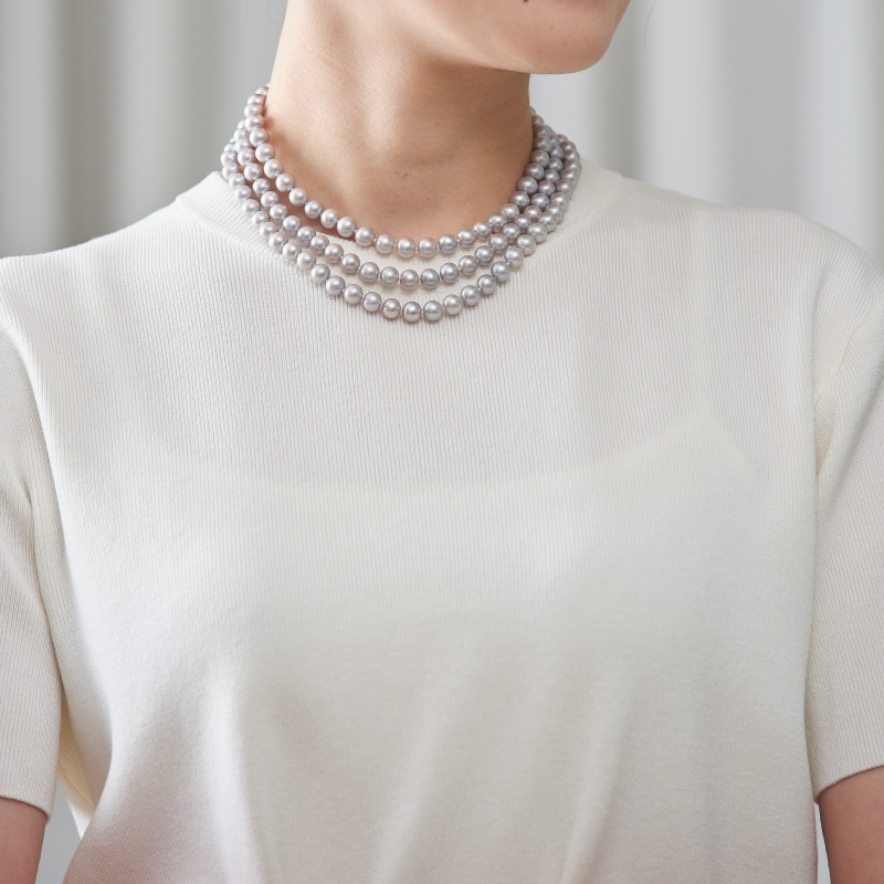 Rudy(ルディー) 淡水パールグレー・セミラウンドスーパーロングネックレス
