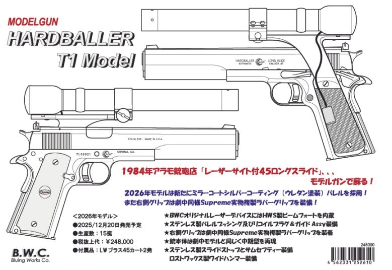 BWC モデルガン ハードボーラー T-1 2026 モデル 1984年 アラモ銃砲店
