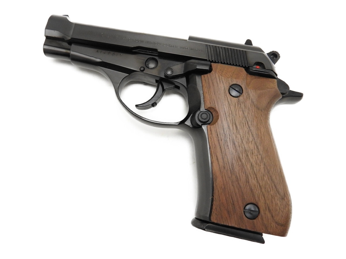 マルシン MARUSHIN  モデルガン ベレッタ M84 強化版 Wディープブラック ABS ウォールナット 木製グリップ仕様 発火式 ブローバック (4920136015623)T3-1|M|ブラ