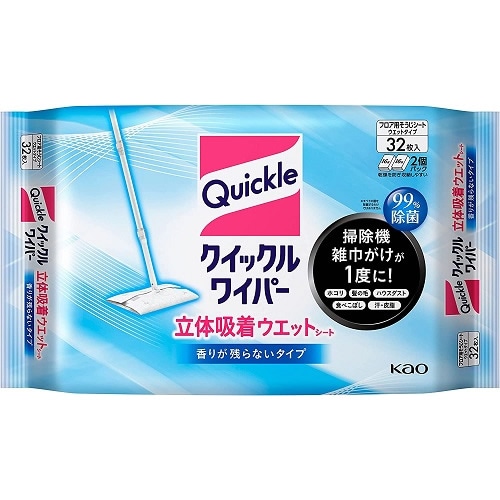 クイックルワイパー 立体吸着ウエットシート 香りが残らないタイプ 【32枚】(花王)
