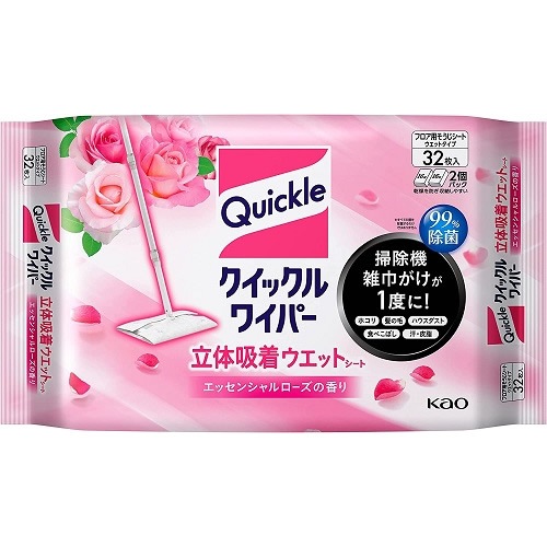 クイックルワイパー 立体吸着ウエットシート エッセンシャルローズの香り 【32枚】(花王)