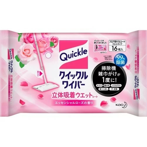 クイックルワイパー 立体吸着ウエットシート エッセンシャルローズの香り 【16枚】(花王)