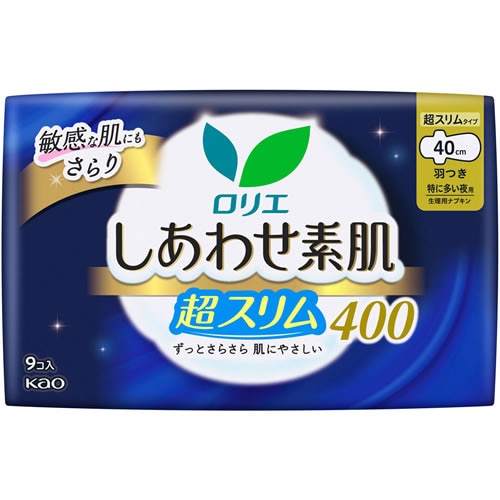 ロリエ　しあわせ素肌　超スリム　特に多い夜用　羽つき　４００　【9コ入】(花王)　