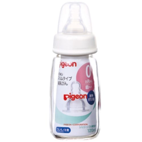 スリムタイプ哺乳びん　耐熱ガラス製（シリコーンゴム製乳首　１個入）【１２０ｍｌ】（ピジョン）　