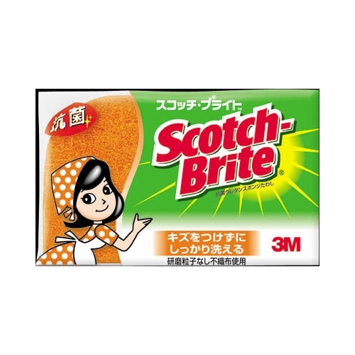 スコッチ・ブライト リーフ型抗菌ウレタンスポンジたわし(3層)(オレンジ) 【１個】（スリーエム　ジャパン）　「(○)店舗取置可」