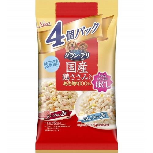 グランデリ　パウチ　ほぐし　成犬用　ビーフ入り、なんこつ入り　【80g×4個入】(ユニ・チャーム)