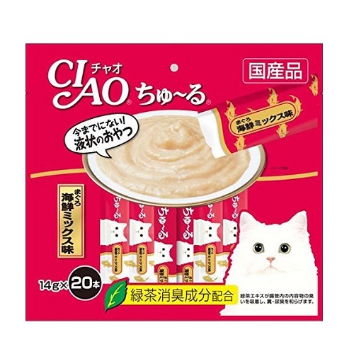 チャオ　ちゅーる　まぐろ　海鮮ミックス味　【14g×20本入】(いなばペットフード)　「(×)店舗取置不可」