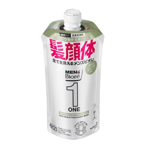 メンズビオレＯＮＥ　オールインワン全身洗浄料　爽やかなハーバルグリーンの香り　つめかえ用　【340ml】(花王)「(○)店舗取置可」