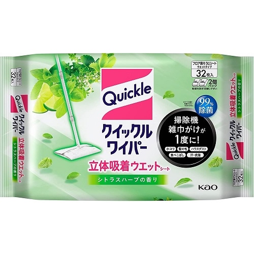 クイックルワイパー 立体吸着ウエットシート シトラスハーブの香り 【32枚】(花王)