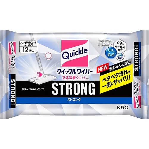 クイックルワイパー 立体吸着ウエットシート ストロング 香りが残らないタイプ 【12枚】(花王)
