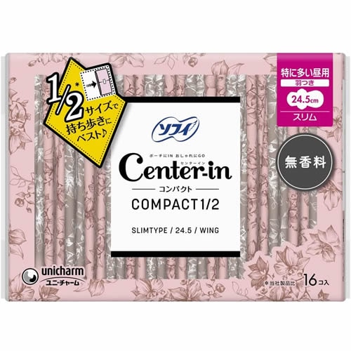 【得ダ値ＧＯＧＯ】センターイン　コンパクト１／２　無香料　特に多い昼用　羽つき　【16コ入】(ユニ・チャーム)　「(○)店舗取置可」