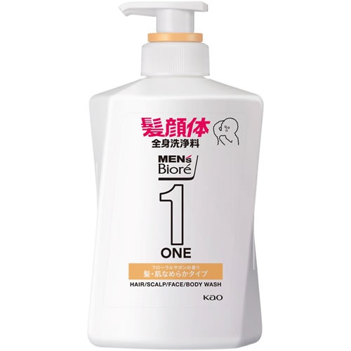 メンズビオレＯＮＥ　オールインワン全身洗浄料　髪・肌なめらかタイプ　やさしいフローラルサボンの香り　［本体］　【480ml】(花王)　
