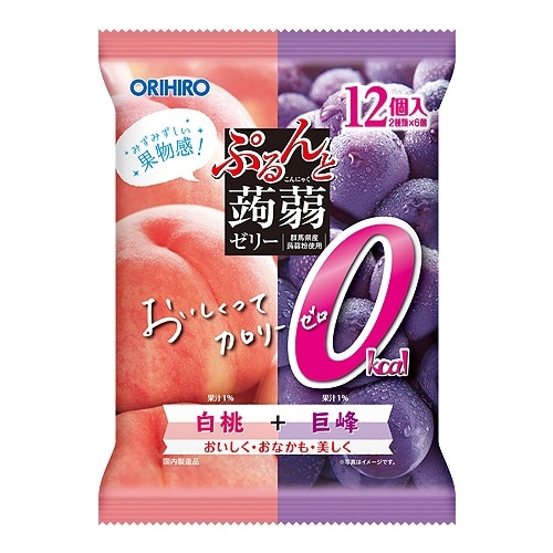 ぷるんと蒟蒻ゼリー パウチ カロリーゼロ 白桃＋巨峰 【18g×12個入