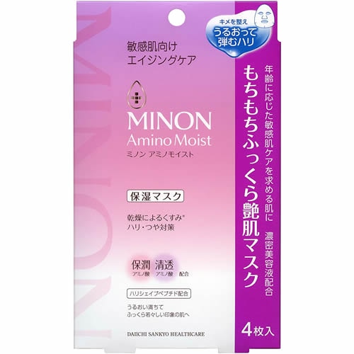 ミノン アミノモイスト もちもちふっくら艶肌マスク フェイスマスク　【24mL×4枚】(第一三共ヘルスケア)「(○)店舗取置可」