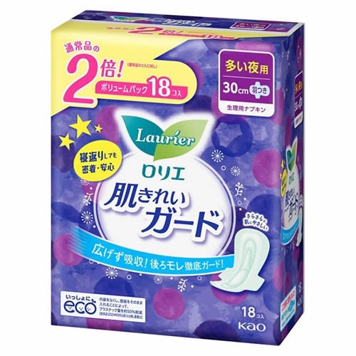 【得ダ値ＧＯＧＯ】ロリエ　肌きれいガード　夜用　羽つき　【18コ入】(花王)　「(○)店舗取置可」