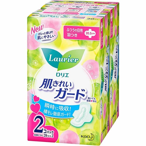 【得ダ値ＧＯＧＯ】ロリエ　肌きれいガード　昼用　羽つき　【20コ入×2】(花王)　「(○)店舗取置可」