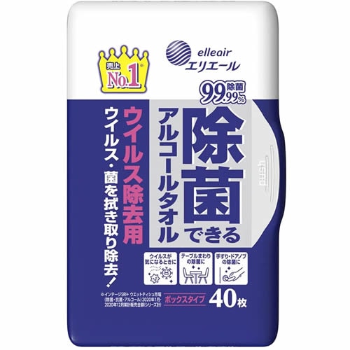エリエール　除菌できるアルコールタオル　ウイルス除去用　ボックス本体　【40枚入】(大王製紙)　