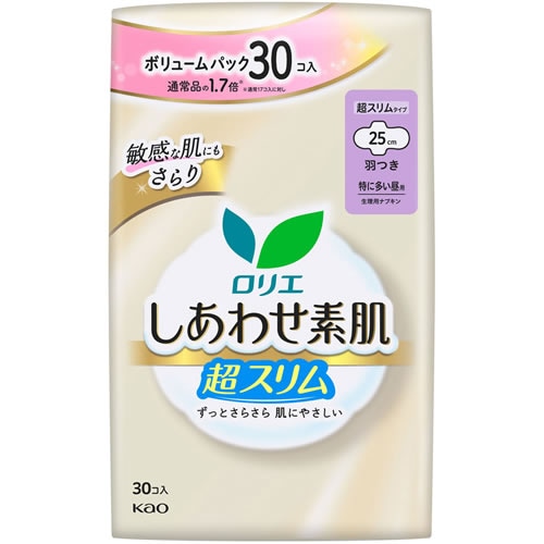 ロリエ　しあわせ素肌　ボリュームパック　超スリム　特に多い昼用　羽つき　【30コ入】(花王)　「(○)店舗取置可」