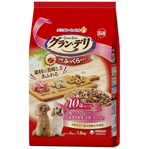 【得ダ値ＧＯＧＯ】グラン・デリ　ふっくら仕立て　10歳以上用　鶏ささみ・ビーフ・緑黄色野菜・小魚・チーズ入り　【1.6kg】(ユニ・チャーム)　「(×)店舗取置不可」