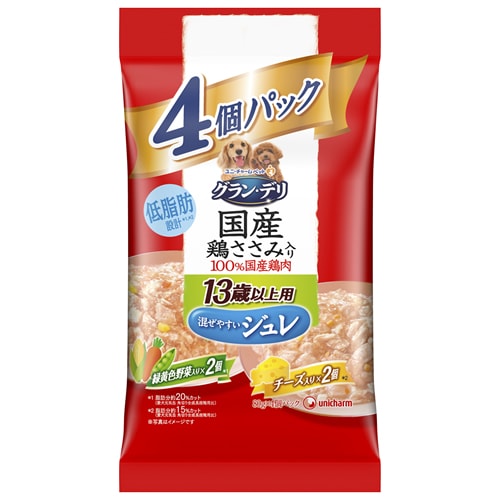 【得ダ値ＧＯＧＯ】グラン・デリ　パウチ　ジュレ　13歳以上用　緑黄色野菜入り、チーズ入り　【80g×4個入】(ユニ・チャーム)　「(×)店舗取置不可」
