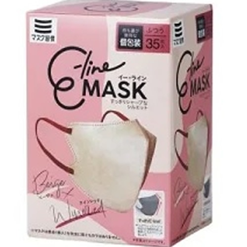 イー・ラインMASK　ふつうサイズ　 ベージュ×ワインレッド 　【35枚入】(伊藤忠リーテイルリンク)　「(○)店舗取置可」