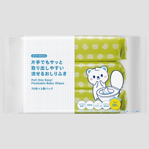 からだWelcia　片手でもサッと取り出しやすい流せるおしりふき　【70枚×3個パック】(ウエルシア)