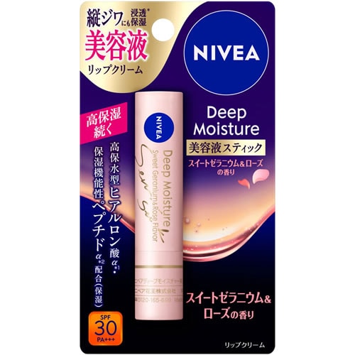 ニベア ディープモイスチャーリップ 美容液スティック スイートゼラニウム&ローズの香り 【2.2g】(花王)