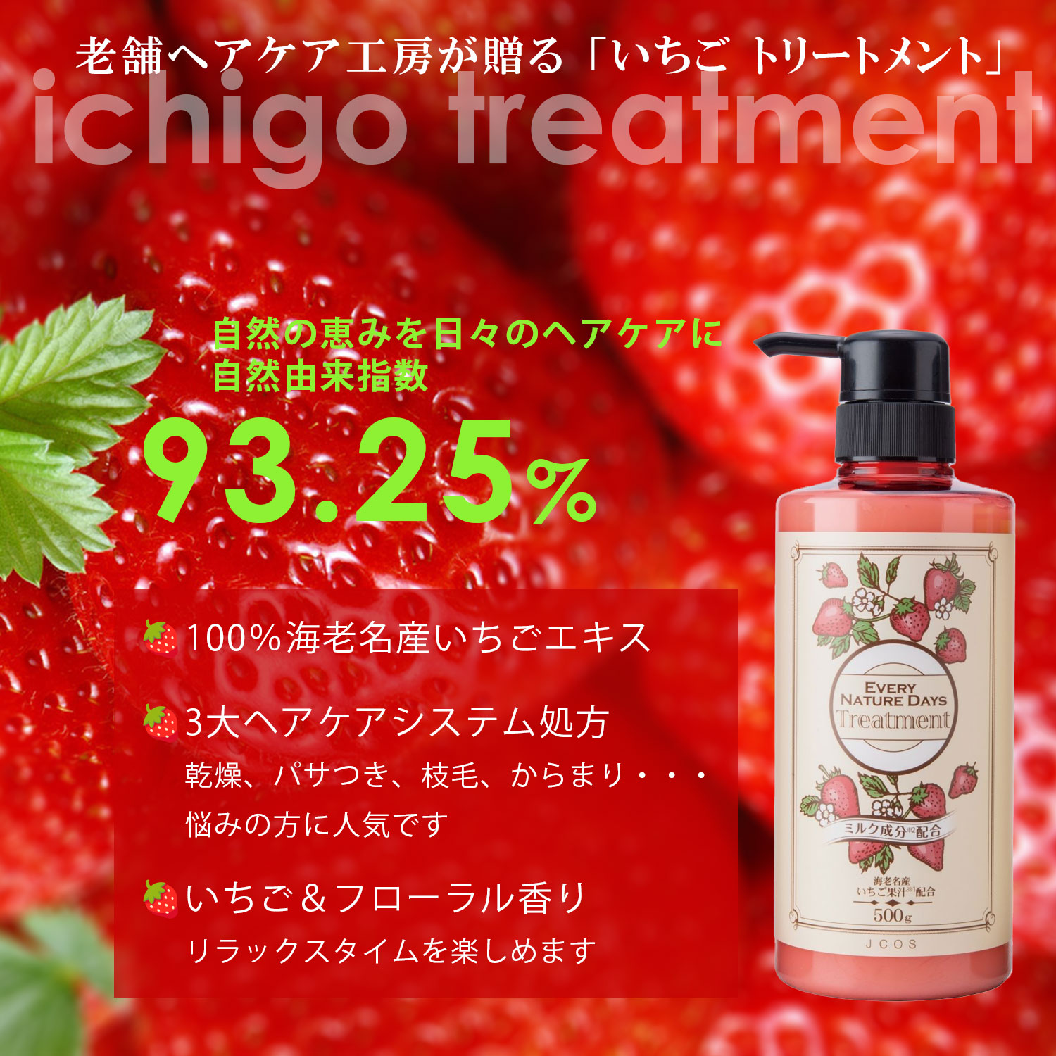 トリートメント サロン品質 ボタニカル トリートメント ダメージヘアケア うる艶髪 自然由来 髪と肌にやさしい 国産 いちごトリートメント 500g