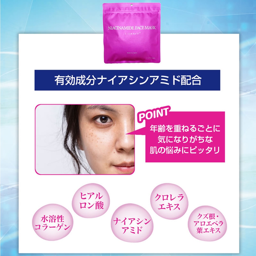 ナイアシンアミド シートマスク 美容パック UVダメージ 肌荒れ たるみ くすみ エイジングケア 活き活き肌へ ナイアシンアミド フェイスマスク 30枚入り